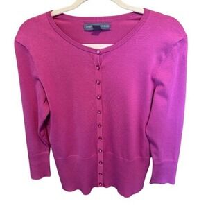 Josephine Chaus Womens Silk Blend Cardigan Sweater Fuchsia Pink Button Front S